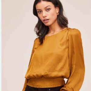 ASTR the Label Yellow Long Sleeve Smocked Waist Cuffs Keyhole Back Medium